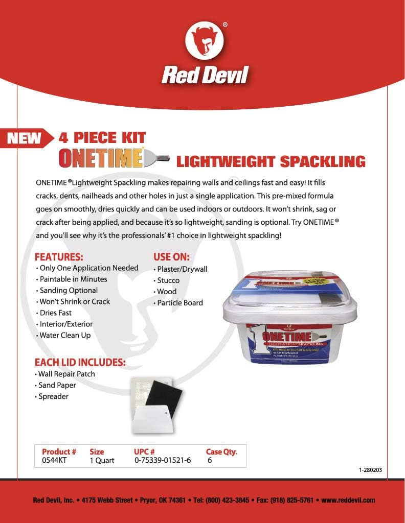 Red Devil طقم إصلاح الجدران لمرة واحدة من ريد ديفل 0544KT، 1 كوارت - Image 3